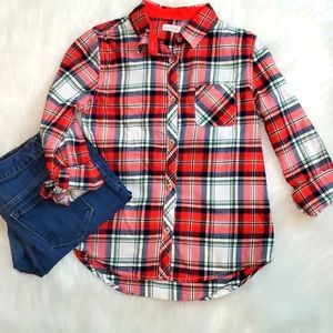 Cat & Jack Girl's Long Sleeve Plaid Shirt Holiday